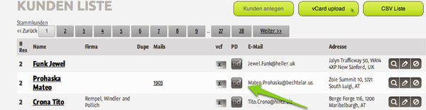Kundenliste mit Pushdialer in der igumbi online Hotelsoftware