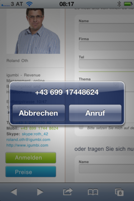 aktive Telefonnummer auf der Website hinerlegen