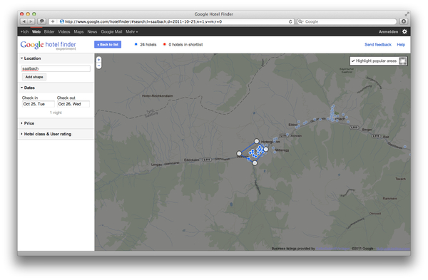 Google Hotel Finder Saalbach Hinterglemm popular Areas    
