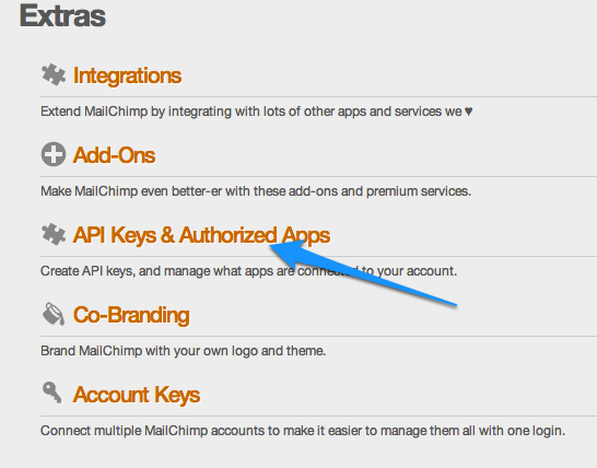 Mailchimp- Einstieg zu API Key Verwaltung
