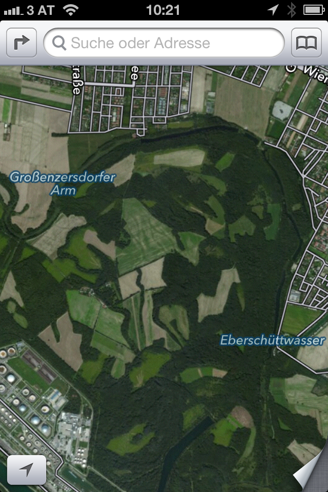 iOS6 Maps von Apple auf iPhone 4 - Lobau Wien  