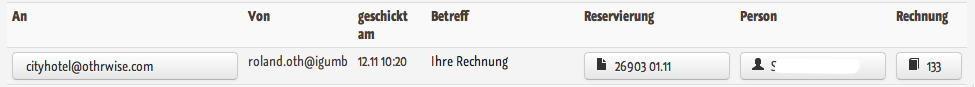 Liste der verschickten E-Mails in der igumbi online Hotelsoftware