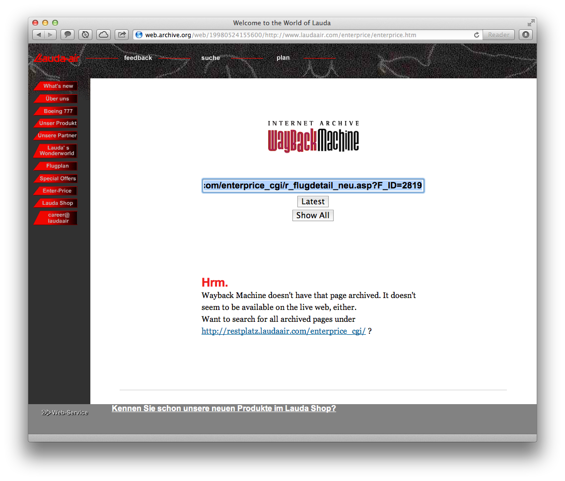 Das Buchungsscript des ersten Lauda Air online Buchungstools