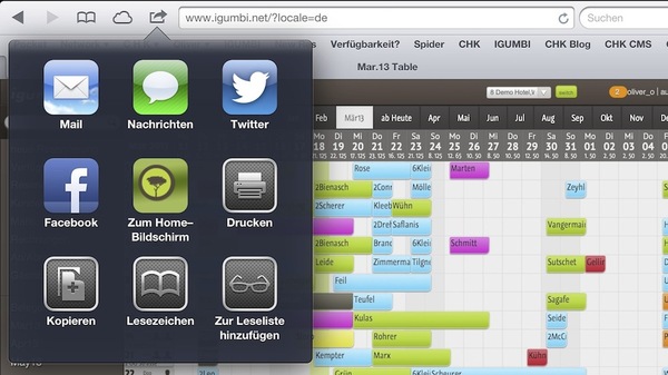 igumbi - Hinzufügen des Belegungsplan auf dem ipad/iphone