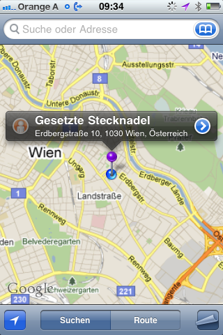 Geodaten Stecknadel setzen in Google Maps am iPhone