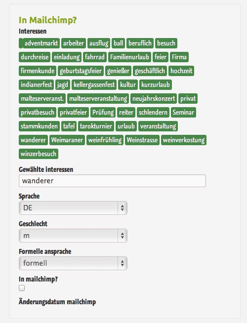 Mailchimp Gast Interessen Tags/ Felder im igumbi Hotelsoftware Kundendatensatz Mailchimp Gast Interessen Tags/ Felder im igumbi Hotelsoftware Kundendatensatz