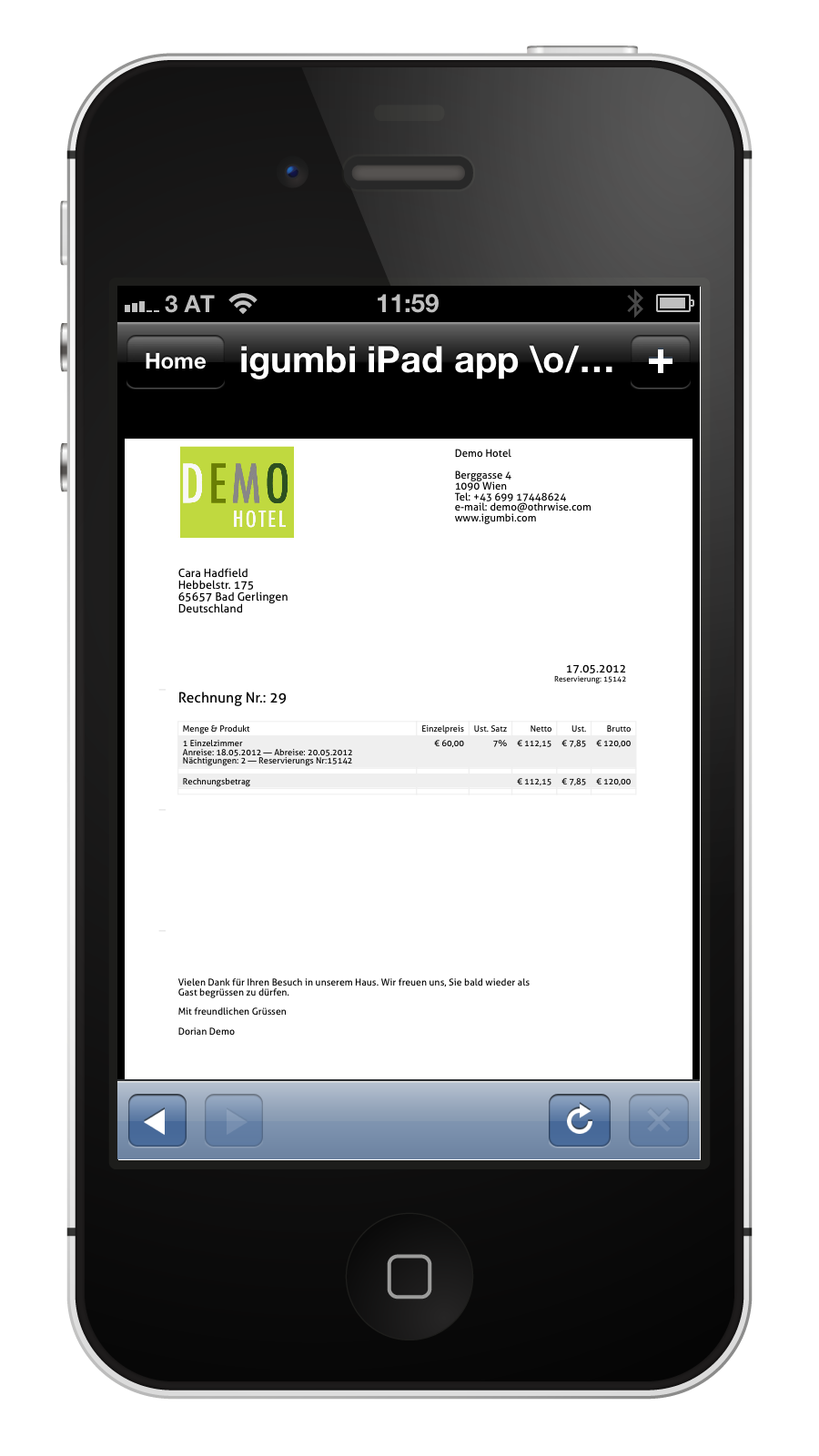igumbi Hotelrechnung im iPhone igumbi Hotelrechnung im iPhone