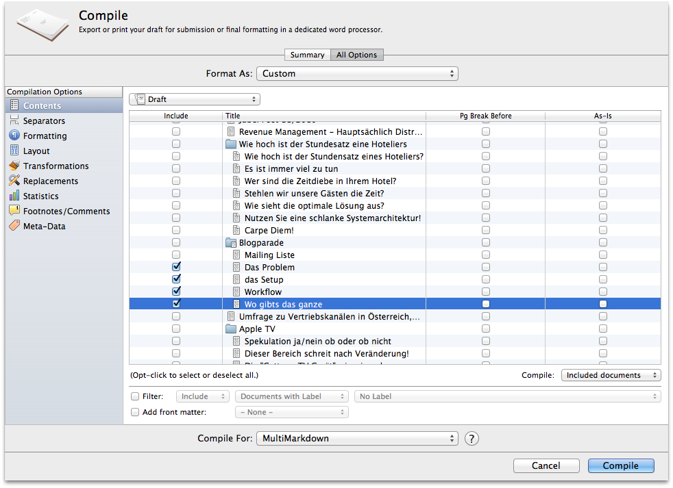 Scrivener compile theText Scrivener compile theText