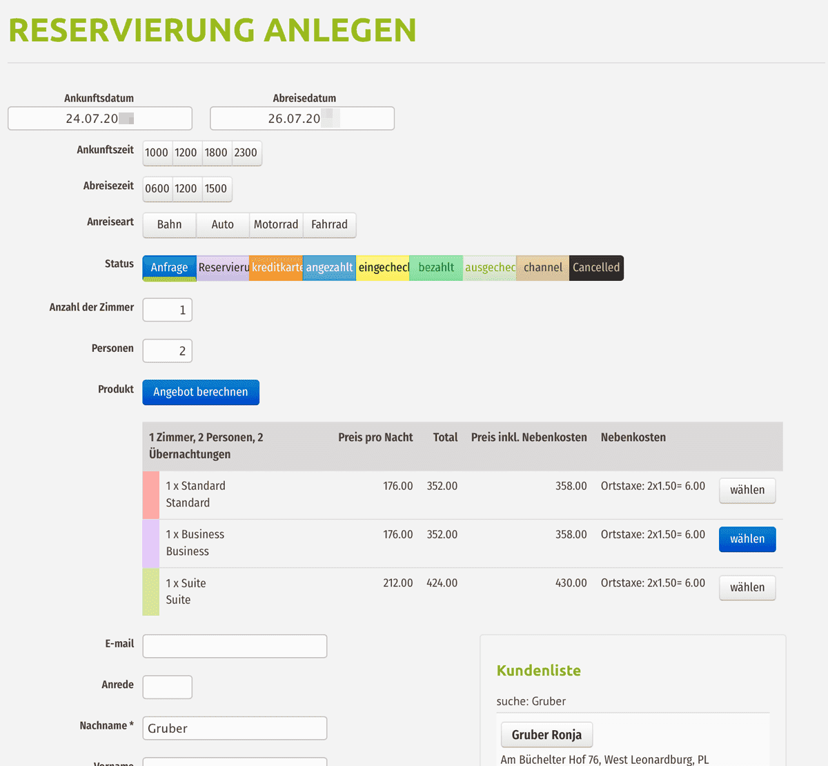 Anlage von Reservierungen - in der igumbi Hotelsoftware Anlage von Reservierungen - in der igumbi Hotelsoftware