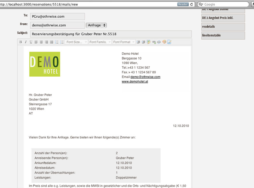 igumbi E-Mail mit Vorlage schreiben, bearbeiten des Texts ist im Editor möglich 